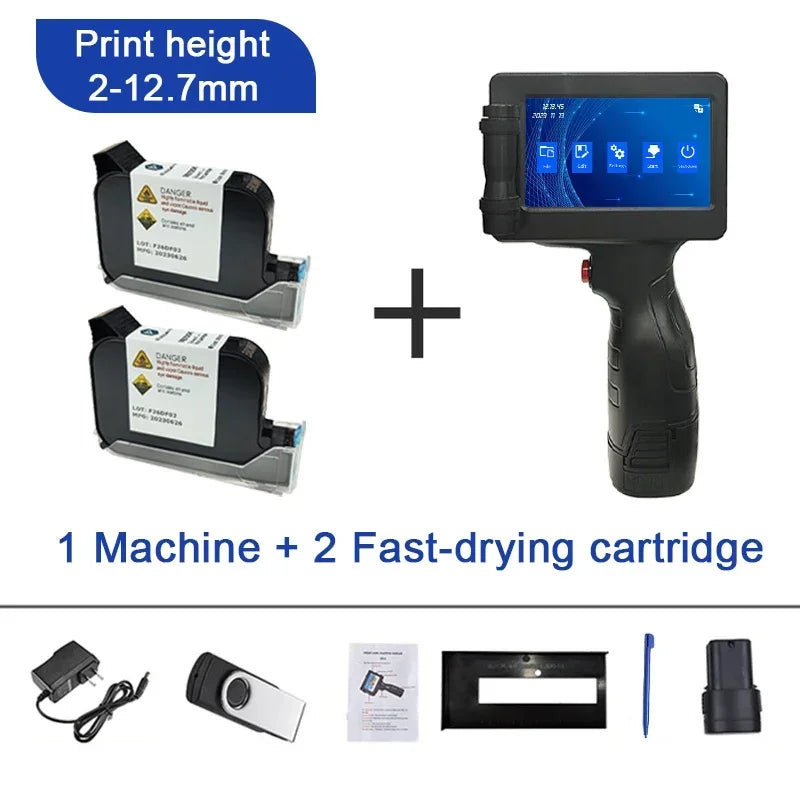 Handheld Inkjet Printer 12.7mm with 2 Ink Cartridges