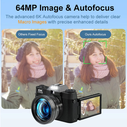 6K Compact Digital Camera with 64GB and Dual Lens