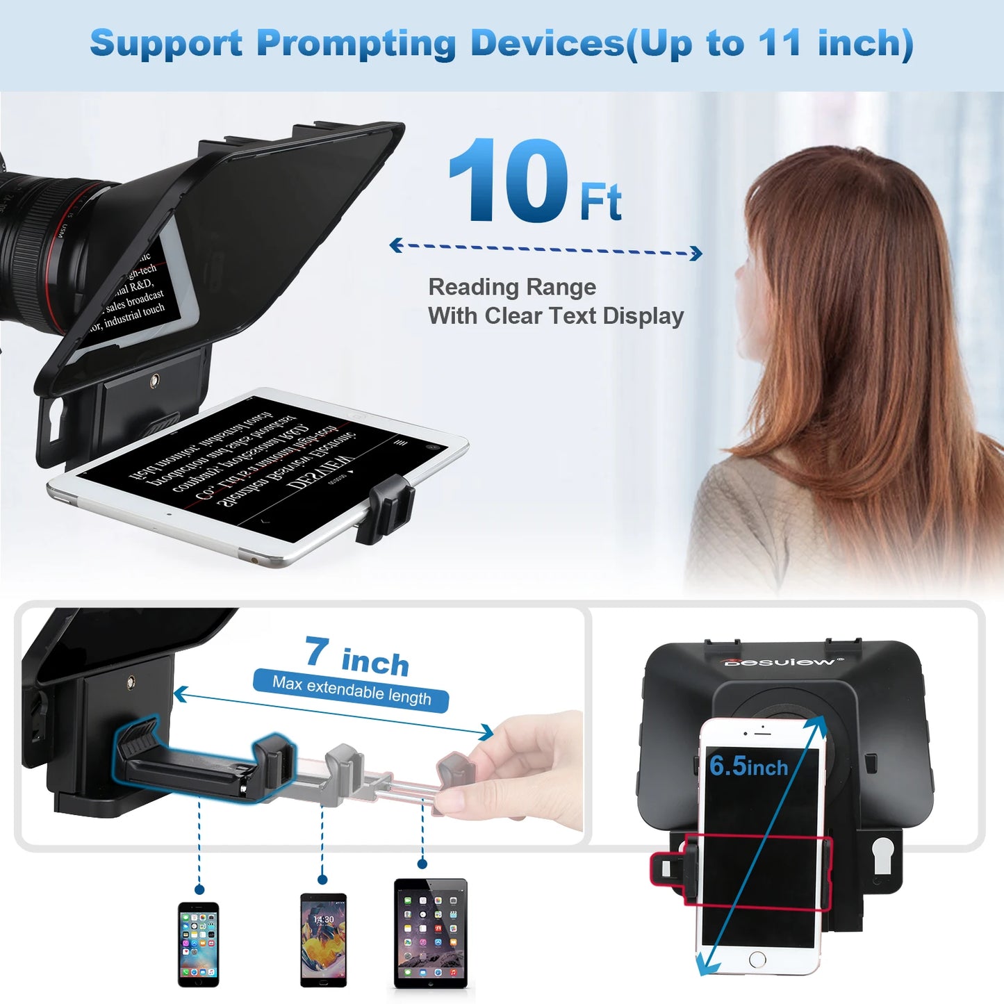 Portable Teleprompter with Glass Screen and Remote 11 Inch