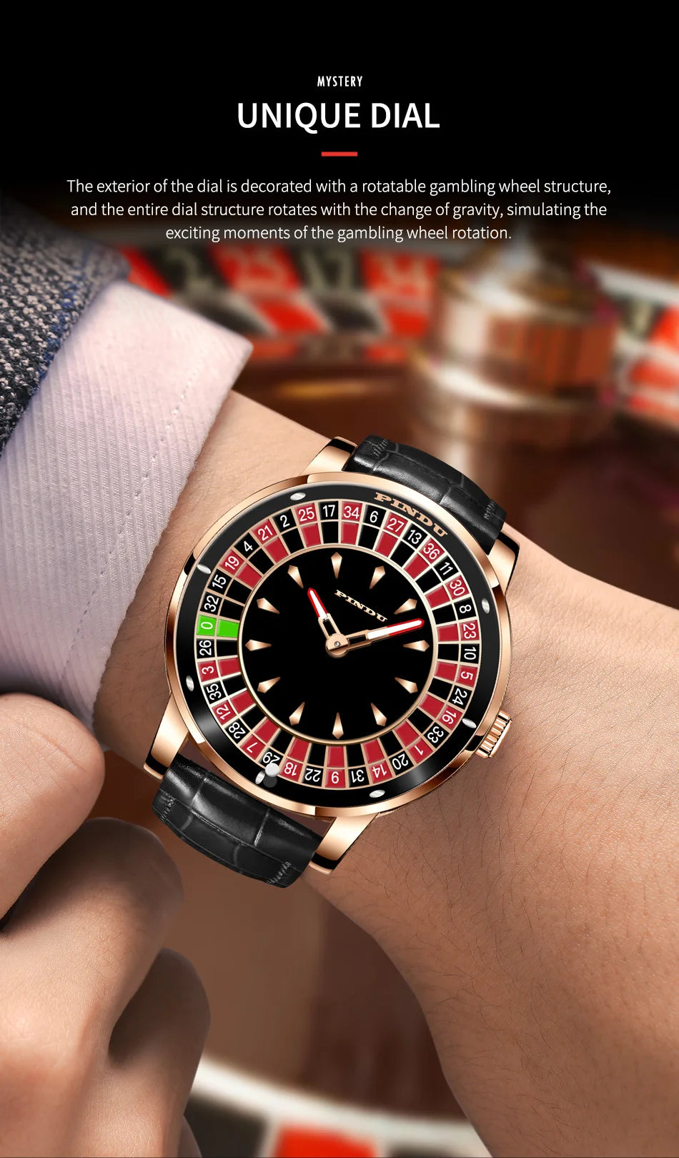 Automatic Mechanical Watch Rotating Dial Casino Style Silver Blue