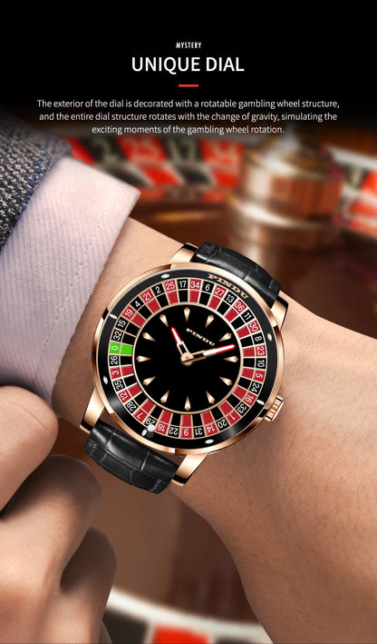Automatic Mechanical Watch Rotating Dial Casino Style Silver Blue