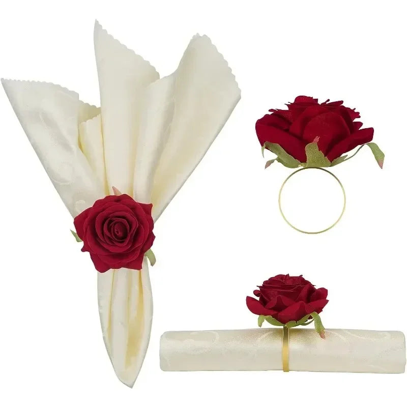 Red Rose Napkin Rings Set 96pcs Event Table Decoration