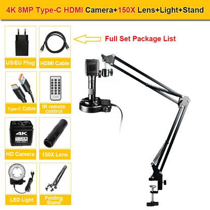Portable 4K Industrial HDMI USB Microscope 150X Repair Camera