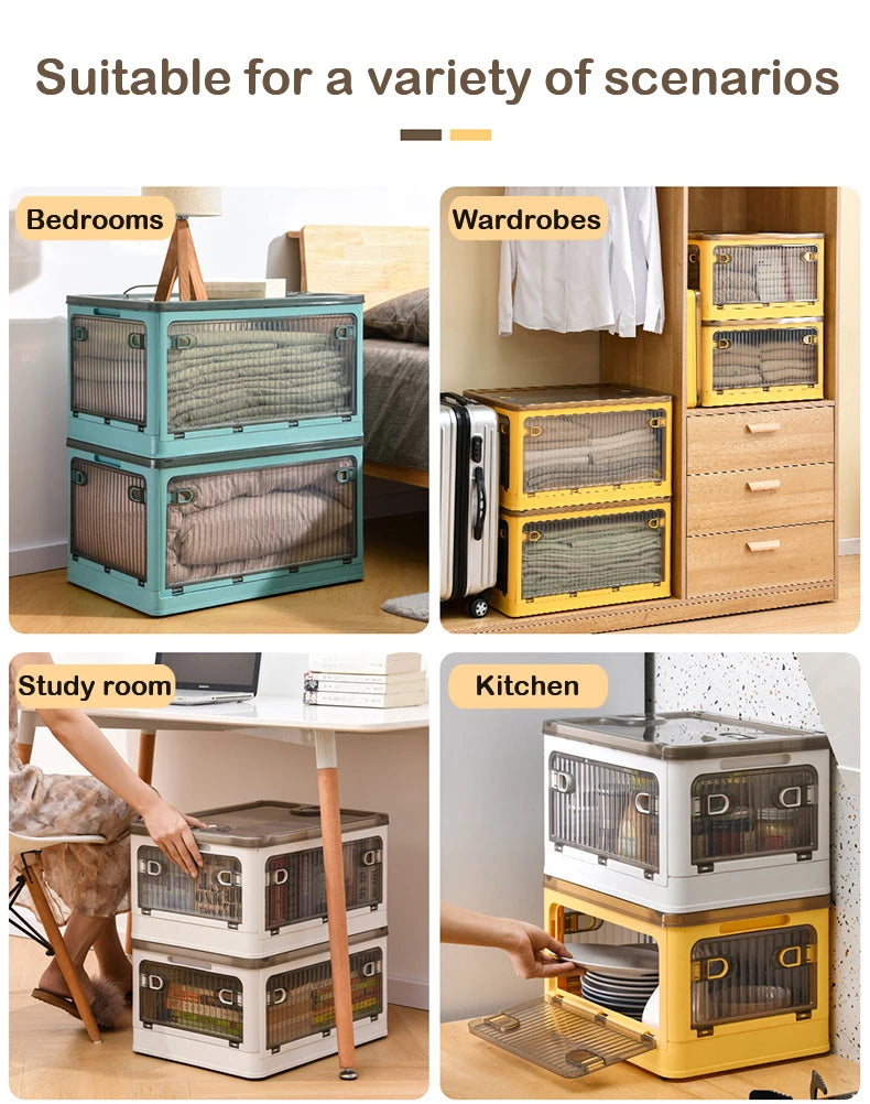 Foldable Storage Box with Wheels Stackable Closet Organizer