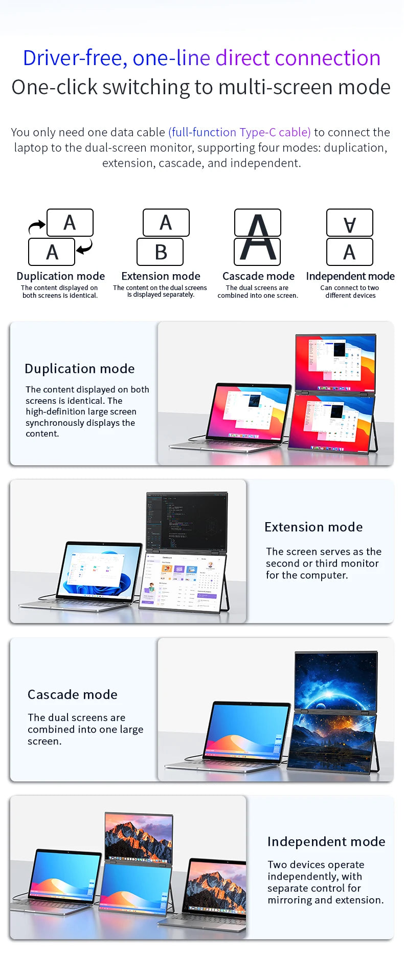 16" Portable Dual Screen Monitor 2.5K USB-C HDMI