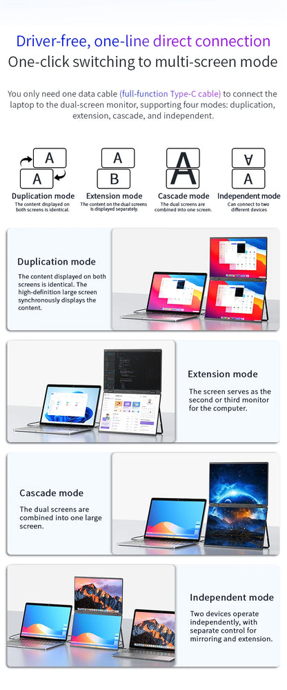 16" Portable Dual Screen Monitor 2.5K USB-C HDMI