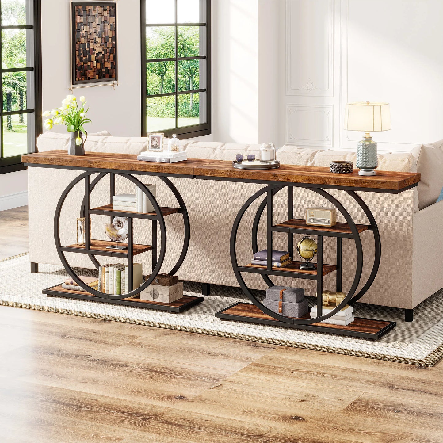 Light Brown Industrial Hallway Console Table