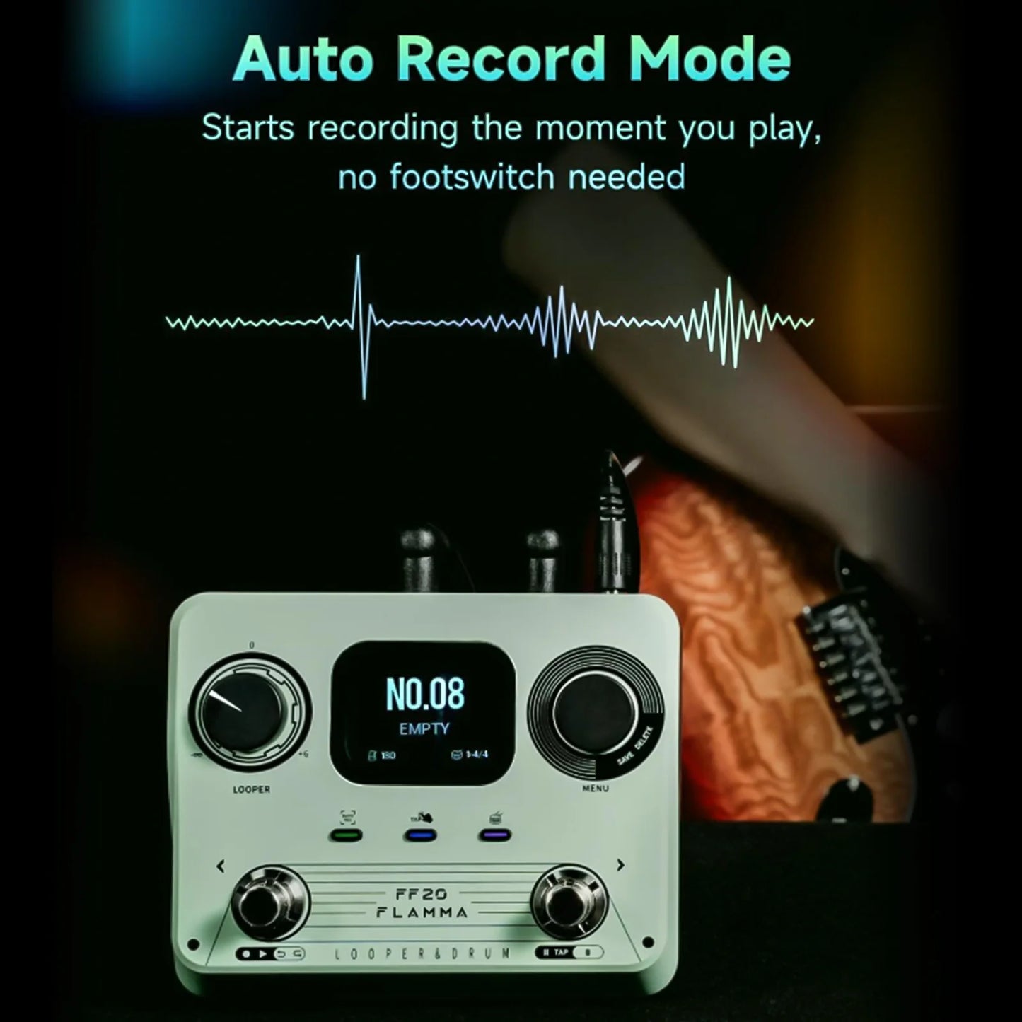 Compact Guitar Looper Pedal with 220 Rhythms and Headphone Jack