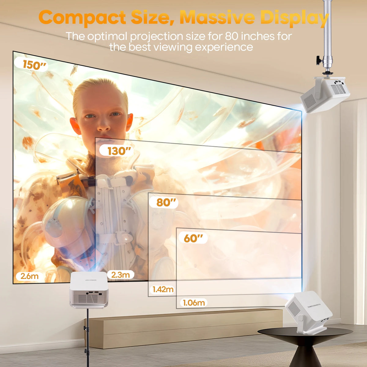 Portable Android 14 4K Projector Auto Focus 400ANSI WiFi 6