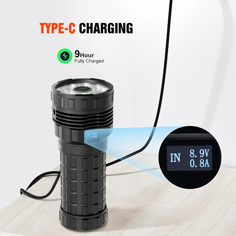 Rechargeable LED Flashlight with Fan Display Black