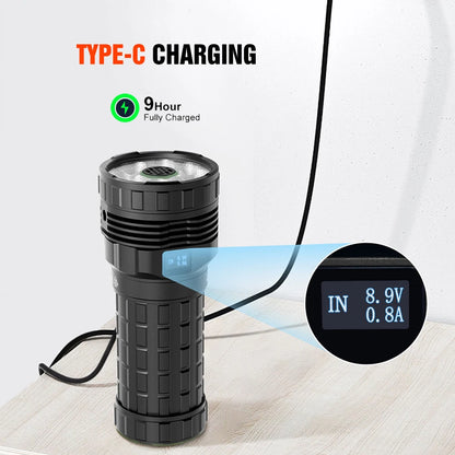 Rechargeable LED Flashlight with Fan Display Black