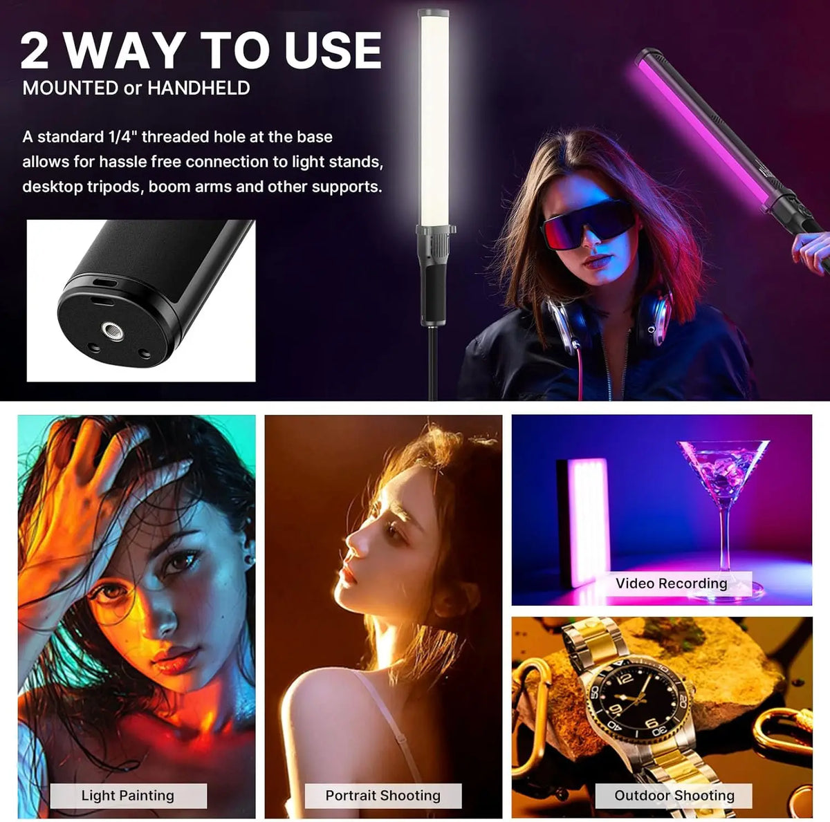 Portable RGB Light Tube 38W Adjustable LED Wand for Studio