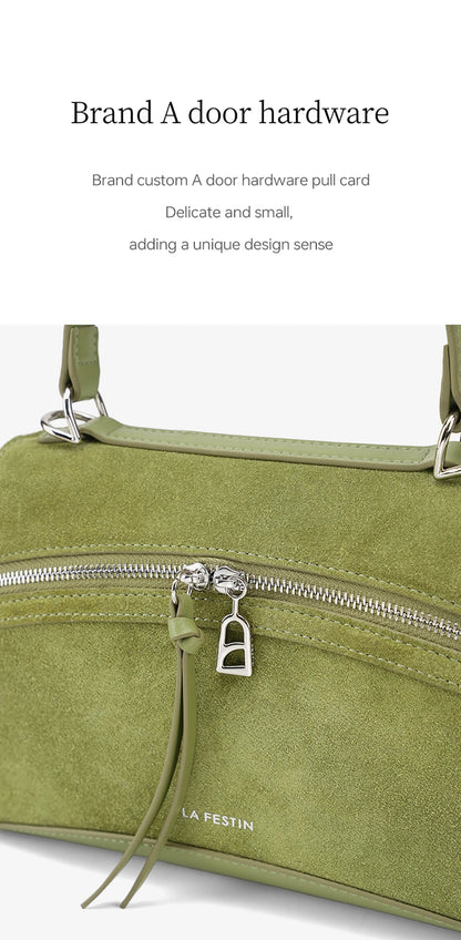 Elegant Beige Suede Handbag with Adjustable Strap
