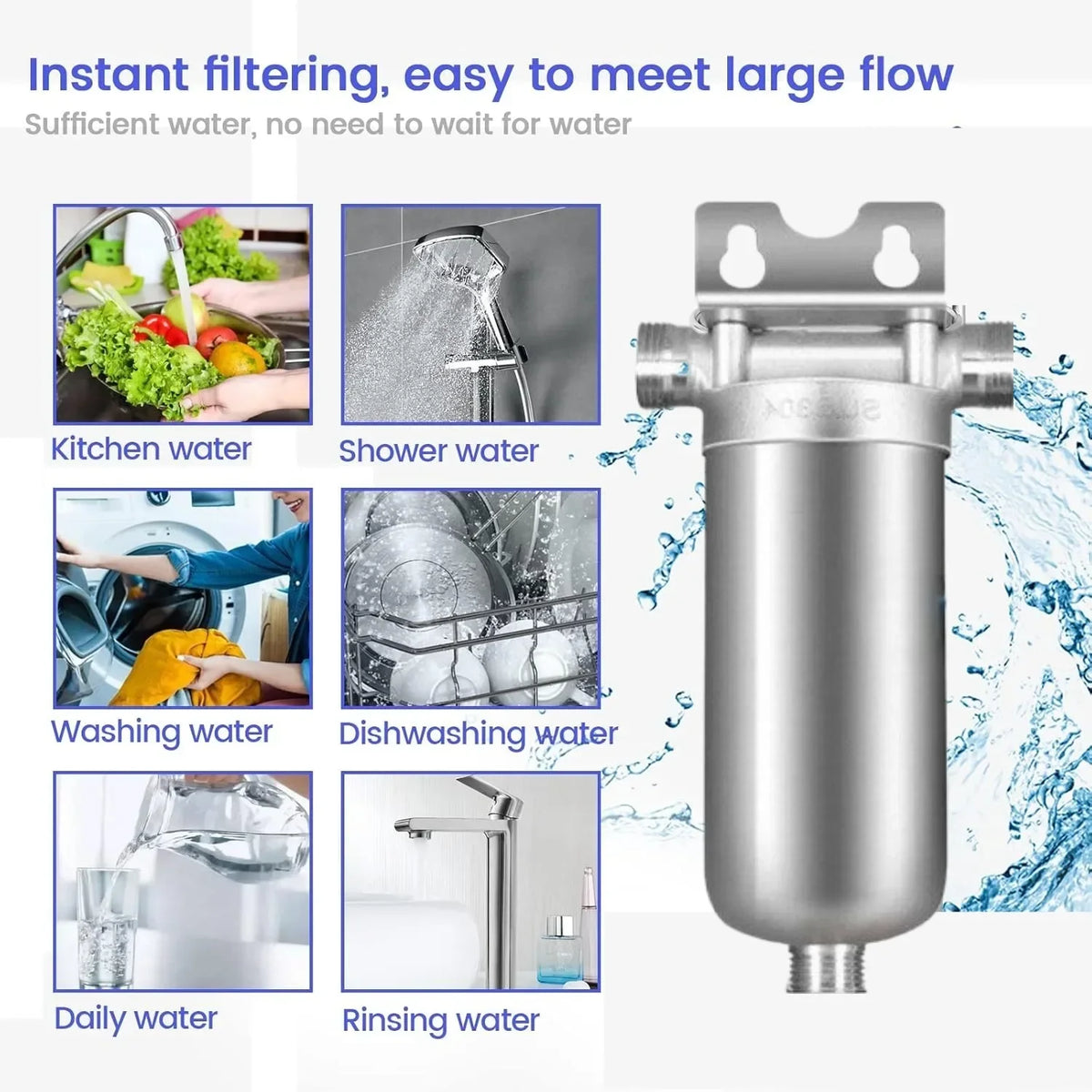 Whole House Water Filter 304 Stainless Steel Backwash System