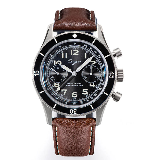 Stainless Steel Mechanical Watch with Sapphire Glass and Leather Band