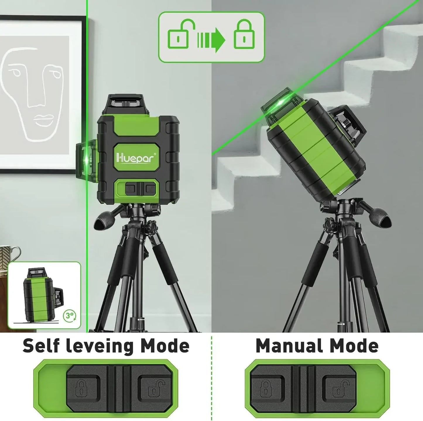 Rechargeable 3D Green Laser Level with Carry Case and Pulse