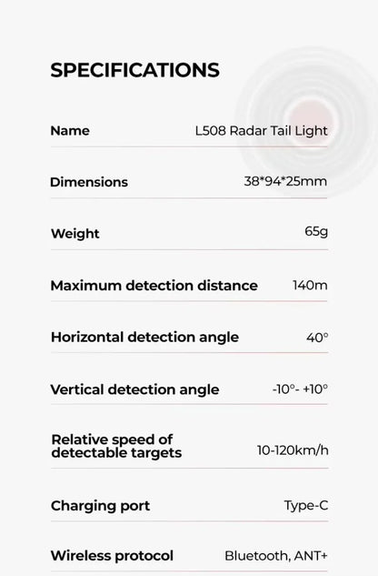 Cycling Radar Tail Light with Seatpost Mount