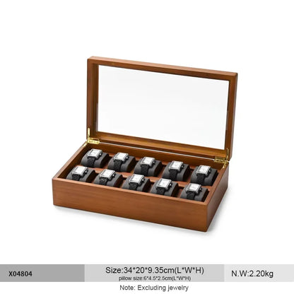 Solid Wood Watch Storage Display Box with Compartments