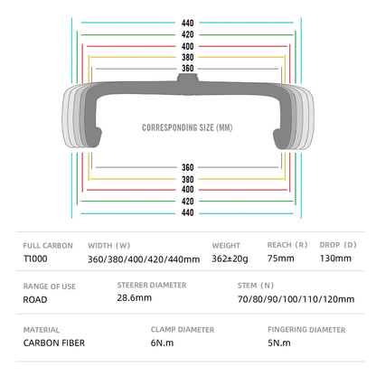 T800 Carbon Integrated Road Handlebar 440×110mm