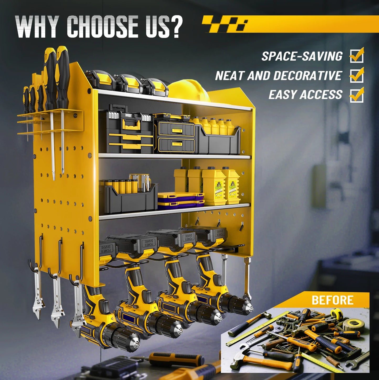Wall Tool Organizer Pegboard Rack for Power Tools