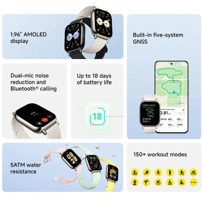 1.96" AMOLED Smart Watch with 18-Day Battery & GNSS