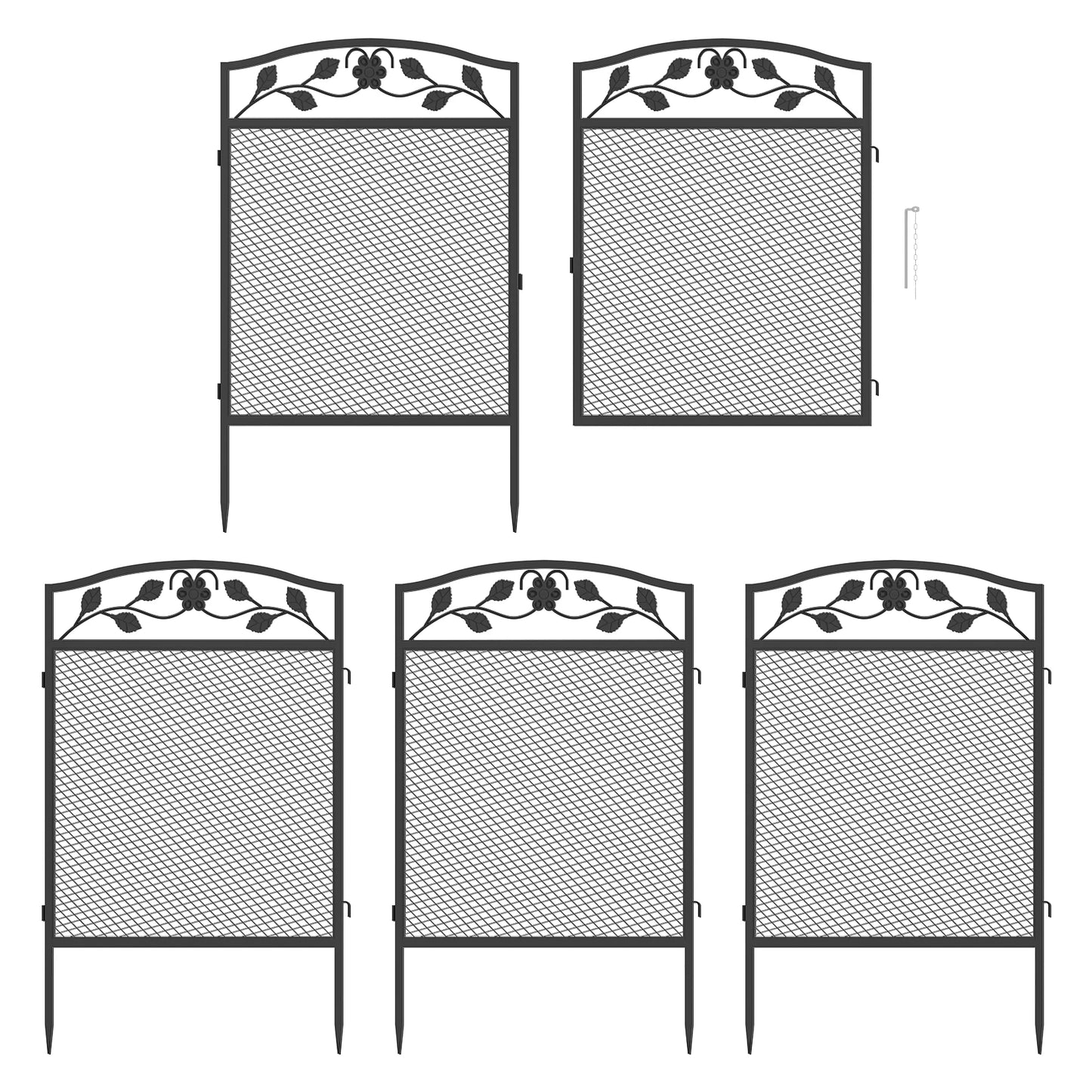 5-Piece Metal Garden Fence Panels Lawn Edging Barrier