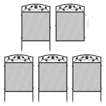 5-Piece Metal Garden Fence Panels Lawn Edging Barrier