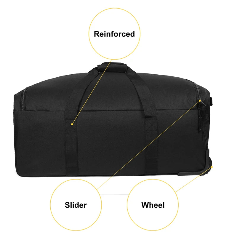 124L Grey Tactical Duffel Bag with Wheels for Travel