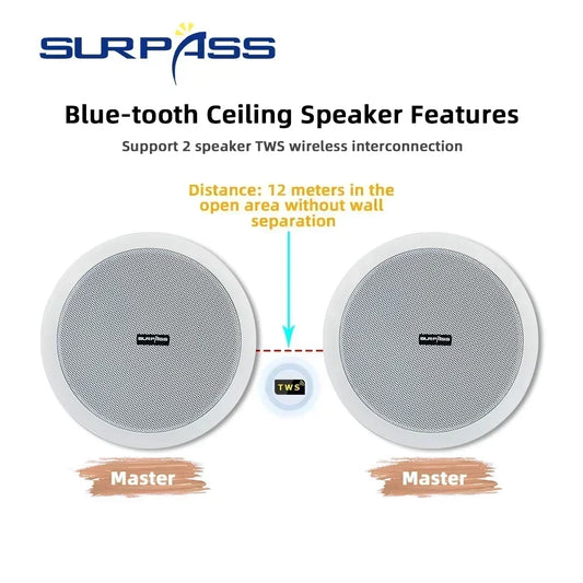 Wireless Ceiling Speaker Set with Amplifier and Passive Units