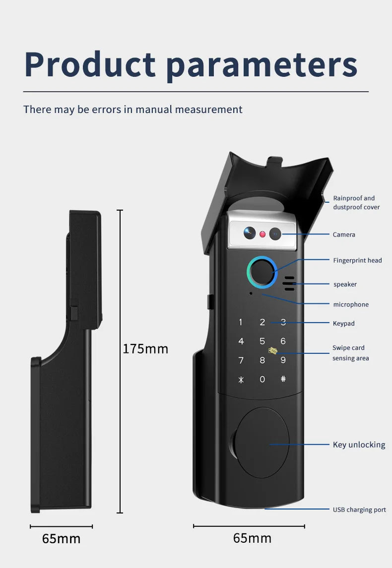 Waterproof Smart Face Recognition Door Lock with RFID Access
