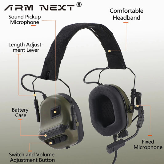 Tactical Noise Cancelling Headset with Helmet Rail