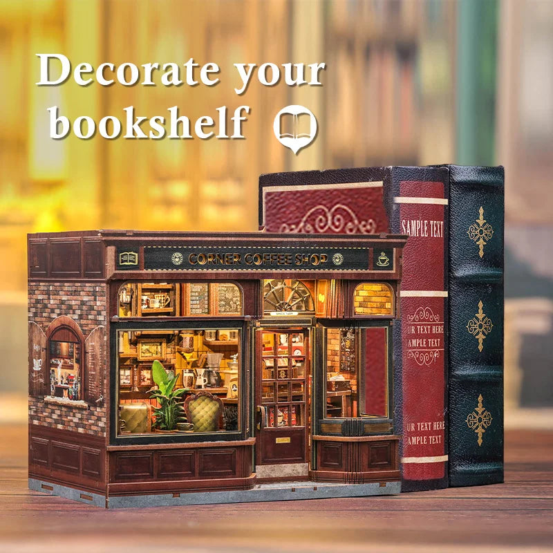 DIY Book Nook Kit Corner Coffee Shop with LED Light