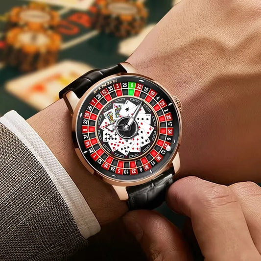 Automatic Mechanical Watch Rotating Dial Casino Style Silver Blue