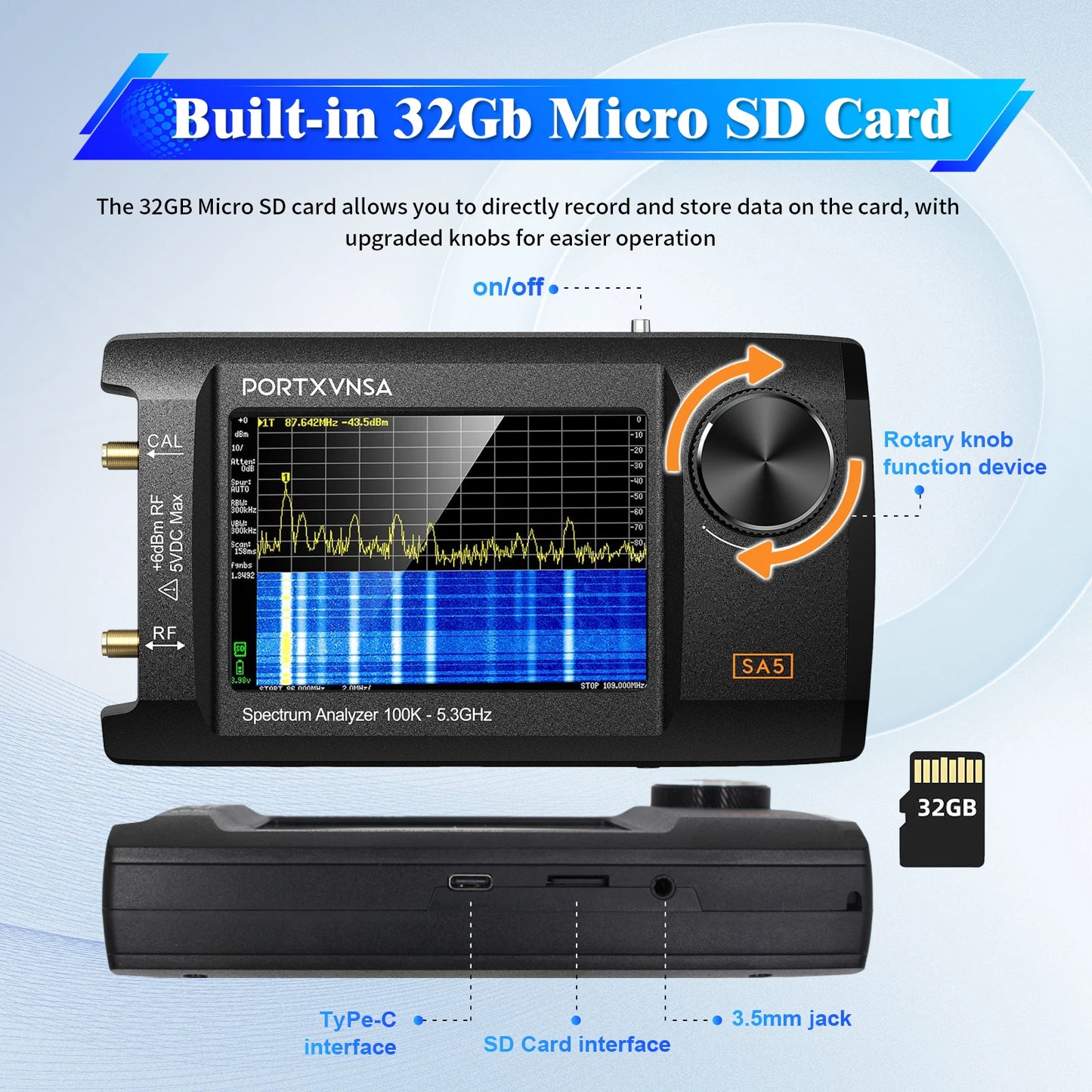 Handheld Spectrum Analyzer 4-Inch IPS 5.3GHz Signal Generator