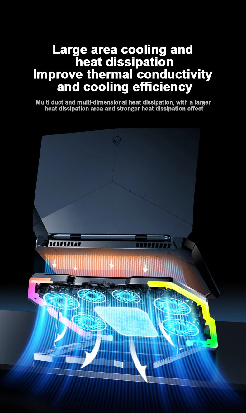 Laptop Cooling Pad 8 Angle Adjustable Foldable LED Display