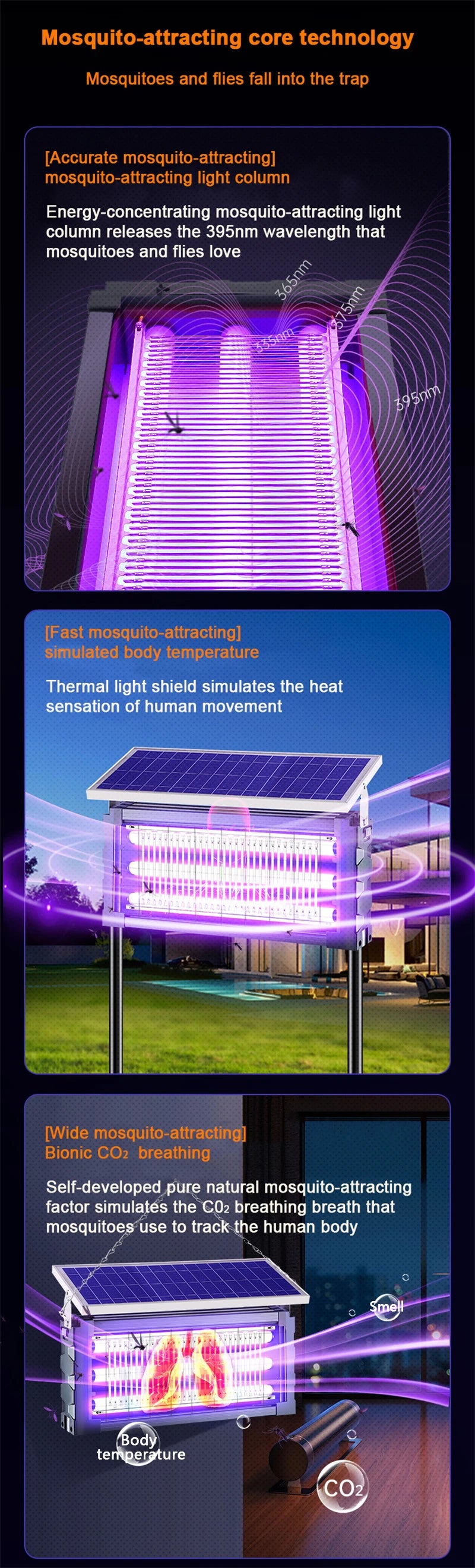 35W Solar LED Mosquito Killer Lamp for Outdoor Garden