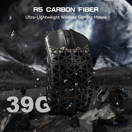 White TriMode Gaming Mouse Carbon Fiber Sensor 8000Hz