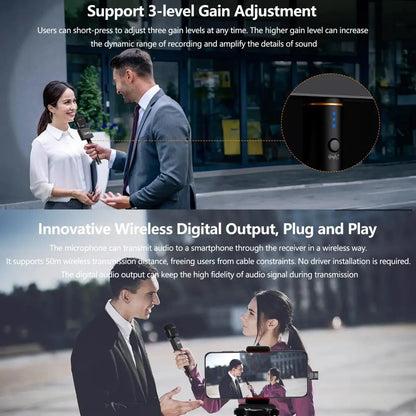 Wireless Interview Microphone with Noise Reduction for Smartphone