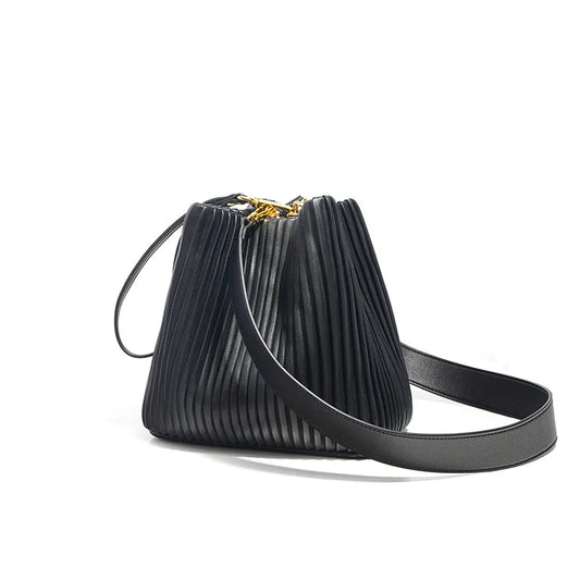 Black Leather Crossbody Shoulder Bag for Women