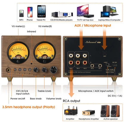 4-Way Audio Switcher 4In1-Out VU Meter Remote