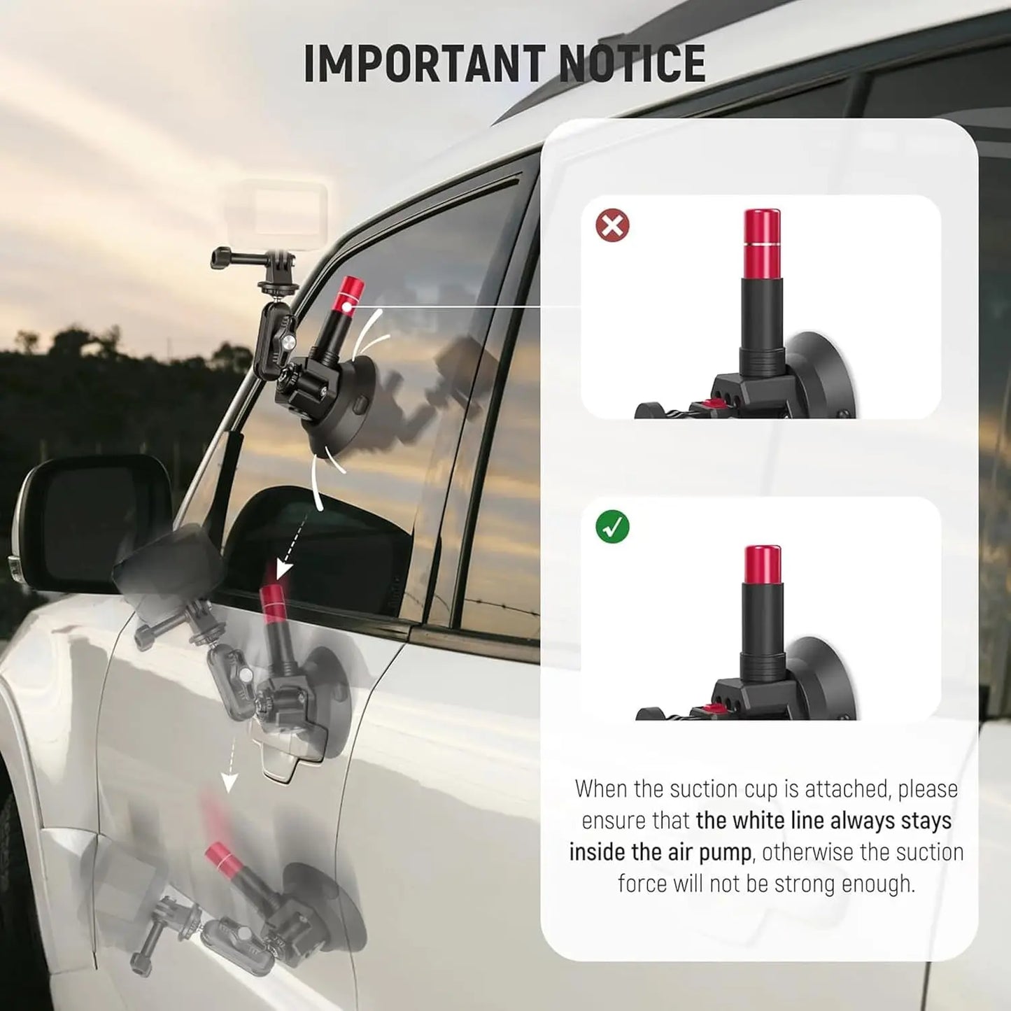 Portable Suction Cup Car Mount and Extension Pole for GoPro
