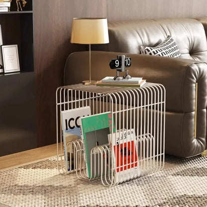 Silver Modern Metal Coffee Table with Magazine Storage