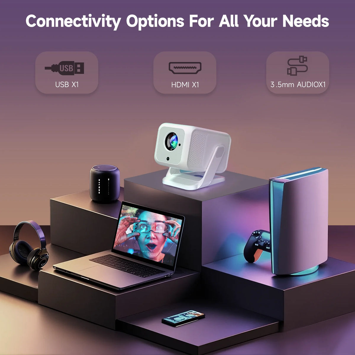Auto Focus 1080p Portable Projector 420 ANSI Android