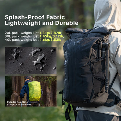 30L Waterproof Camera Backpack with Rain Cover