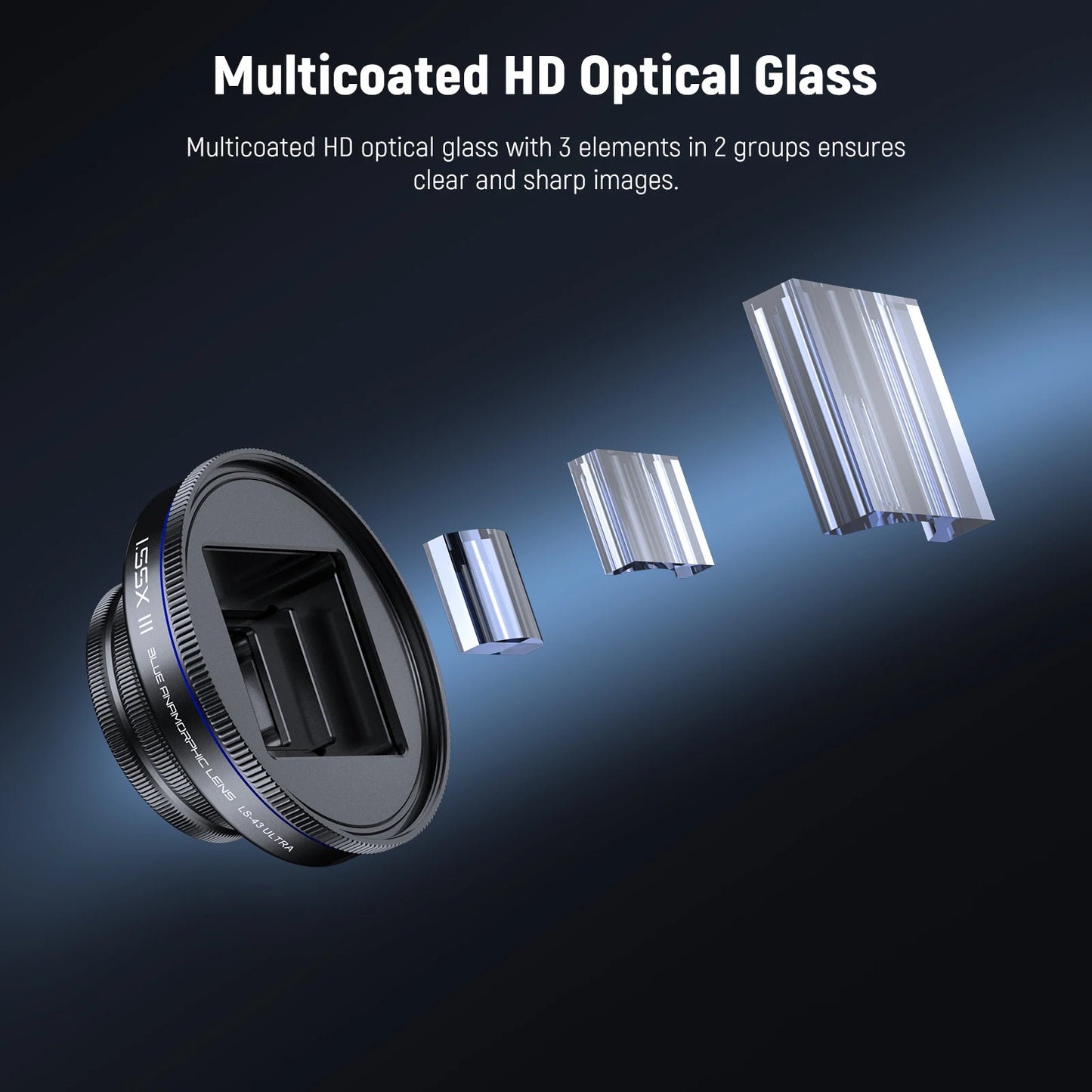 1.55x Blue Anamorphic Phone Lens with 17mm Clip