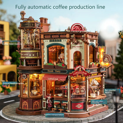 3D Wooden Coffee Factory Puzzle Kit with LED & Music