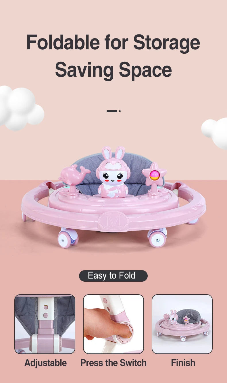 6 Speed Height Adjustable Baby Walker Pink