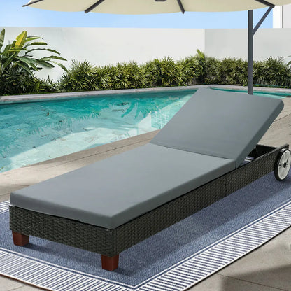 Outdoor Wicker Sun Lounge with Wheels for Patio