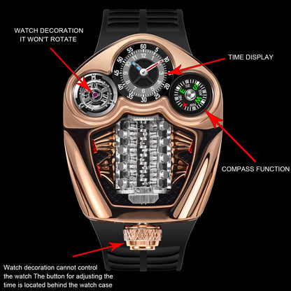 Luxury Men’s Stainless Steel Quartz Watch with Compass