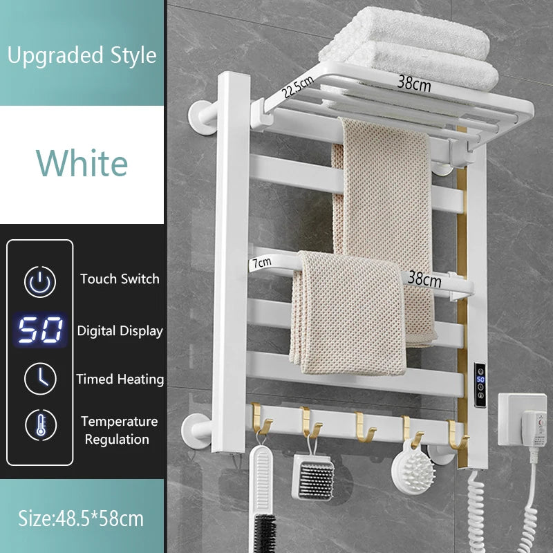 Nail-Free White Bathroom Towel Rack 58cm Electric